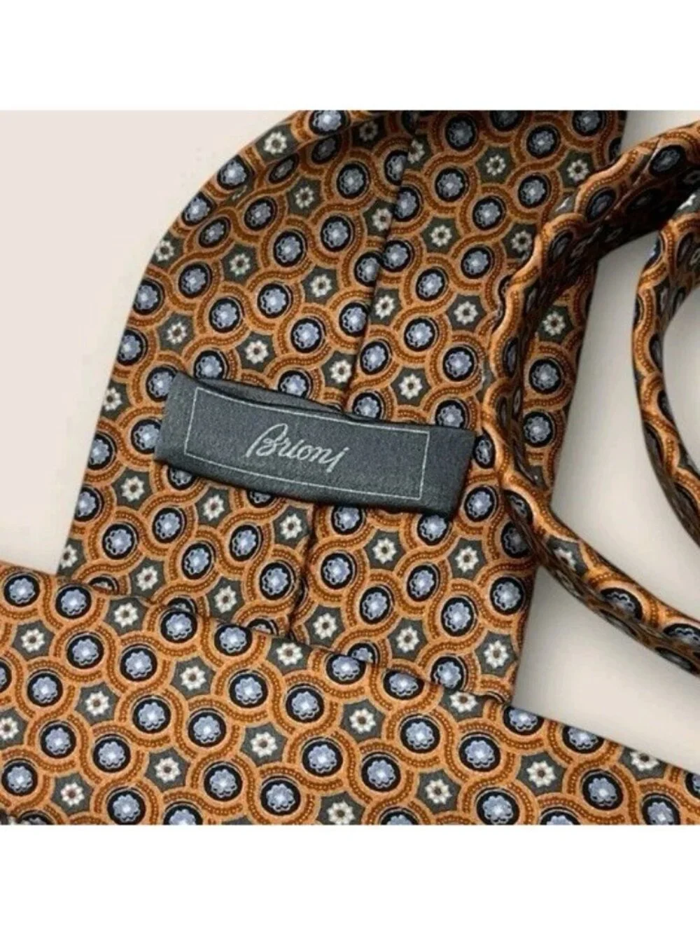 BRIONI Silk Tie ITALY Brown Gray Blue Geometric Floral W:3.6